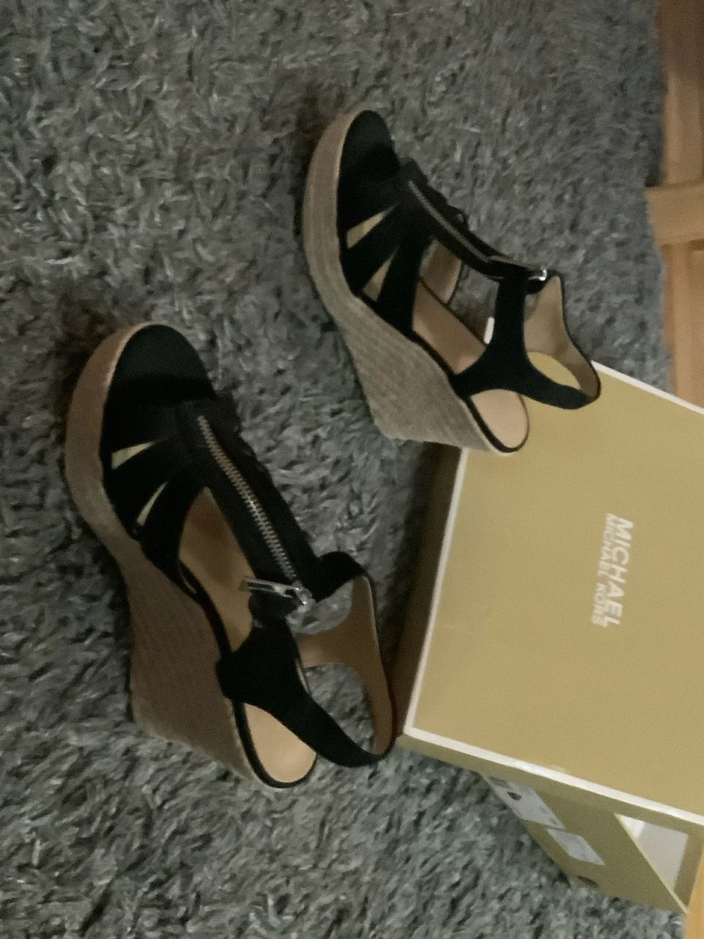 Michael Kors Black Wedge Sandals with Espadrille Platform